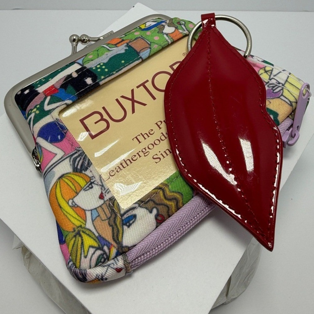 Buxton Coin Purse Wallet Women Pop Art Graphic Multicolor Kiss Lock ID Window